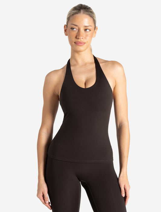 Allure Halter Built-in Bra Vest - Espresso