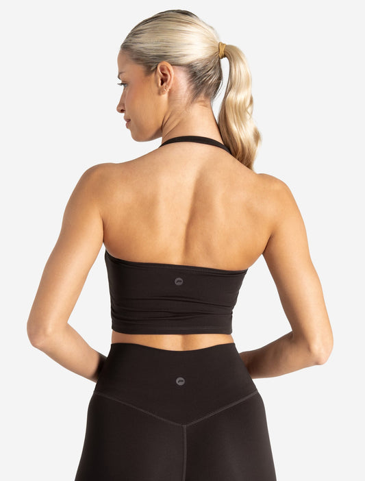Allure Halter Built-in Bra Crop Top - Espresso