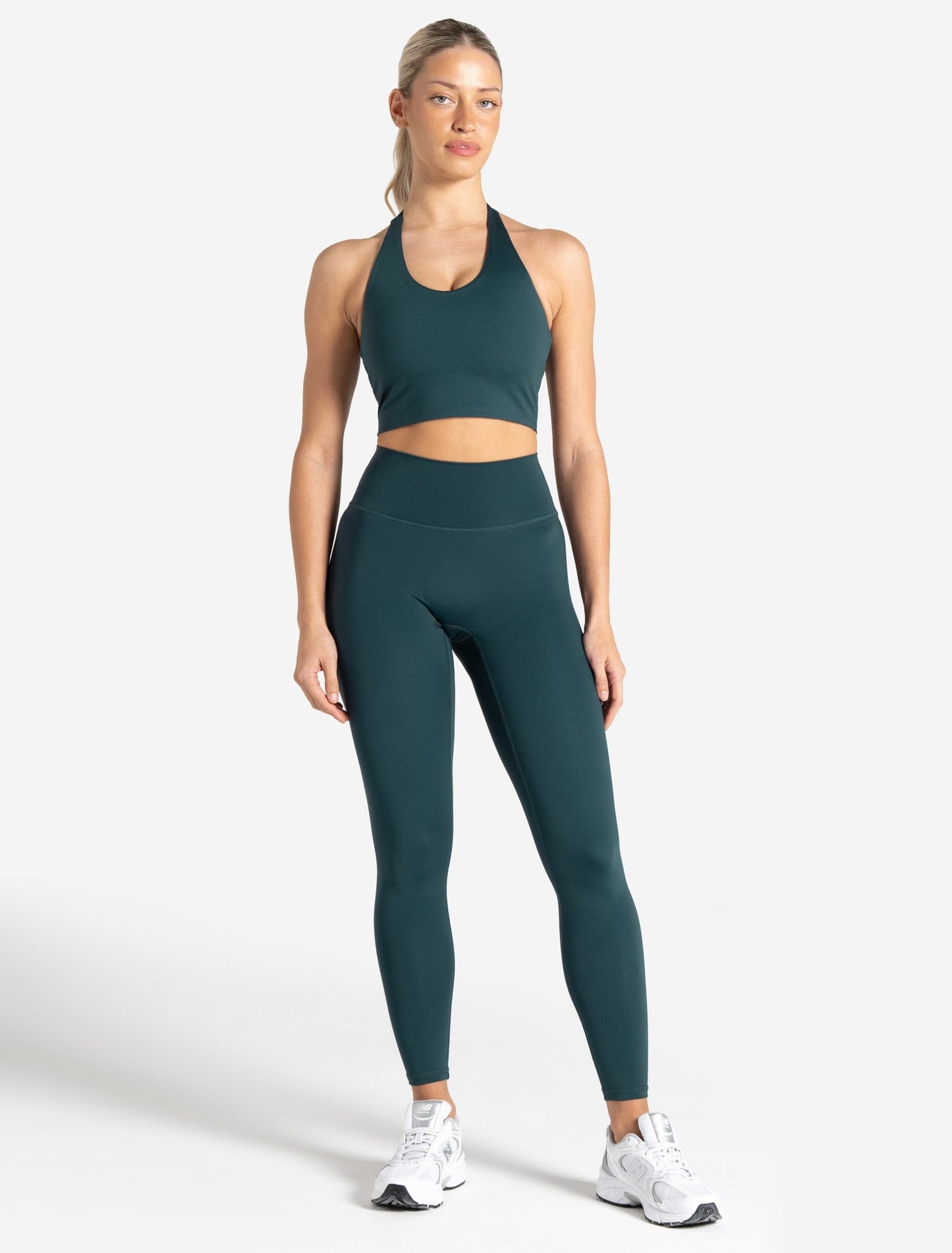 Allure Halter Built-in Bra Crop Top - Marine Teal