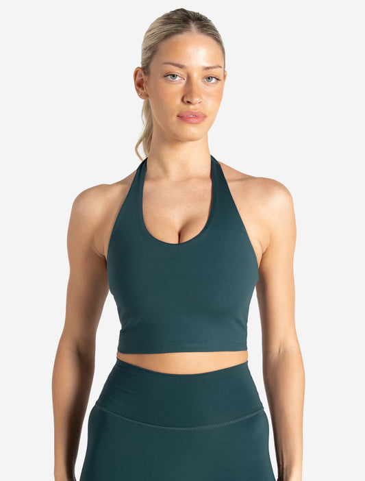 Allure Halter Built-in Bra Crop Top - Marine Teal