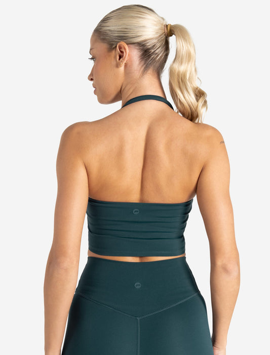 Allure Halter Built-in Bra Crop Top - Marine Teal