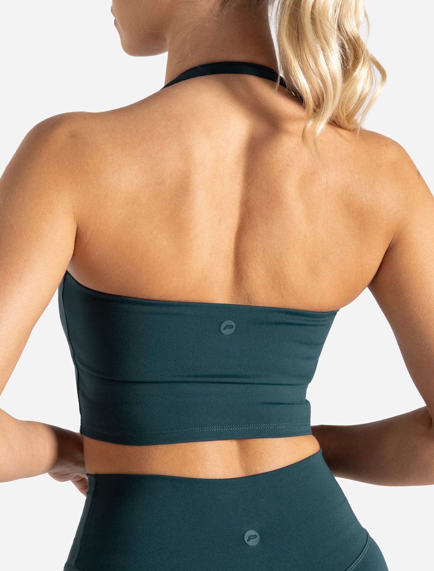 Allure Halter Built-in Bra Crop Top - Marine Teal