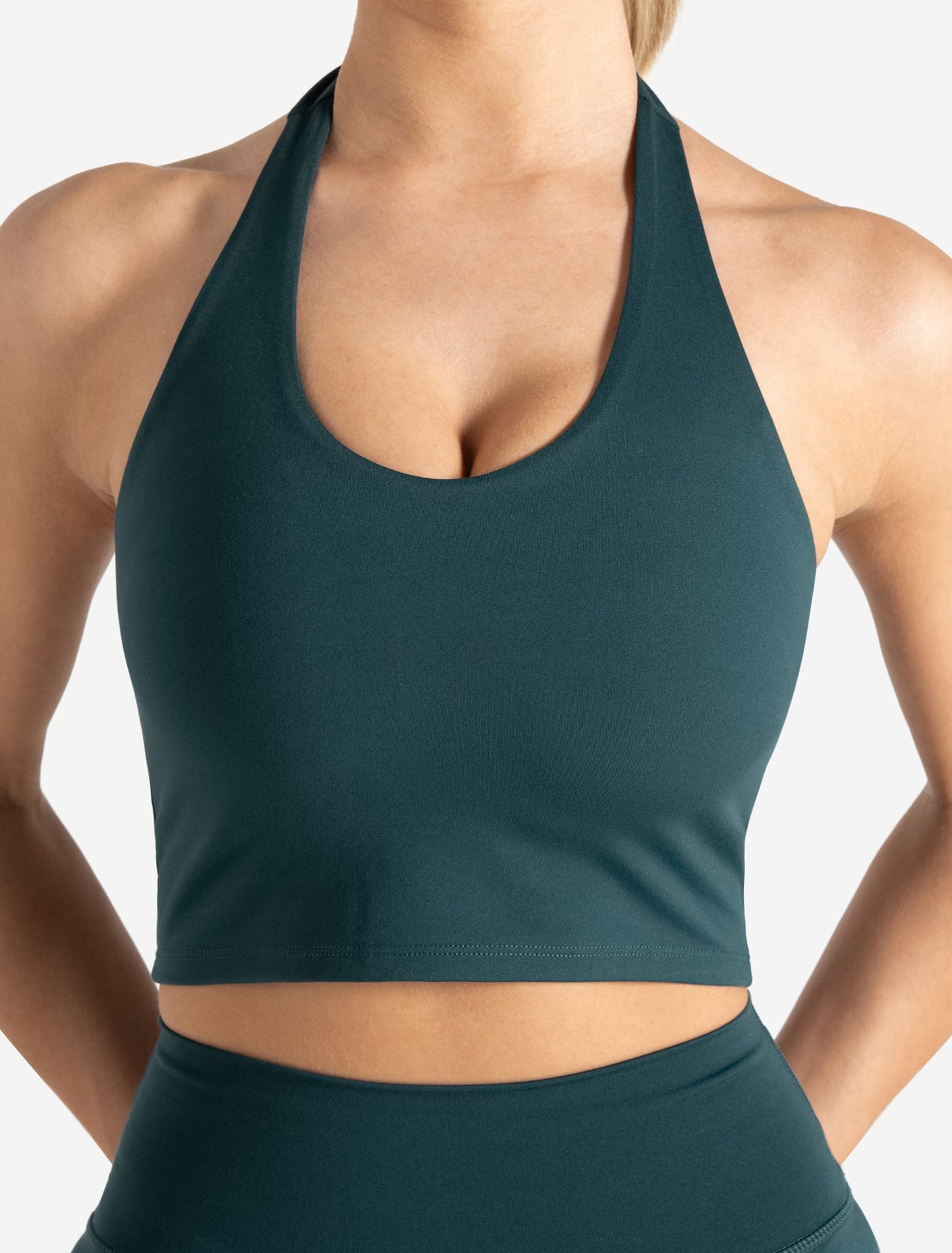 Allure Halter Built-in Bra Crop Top - Marine Teal