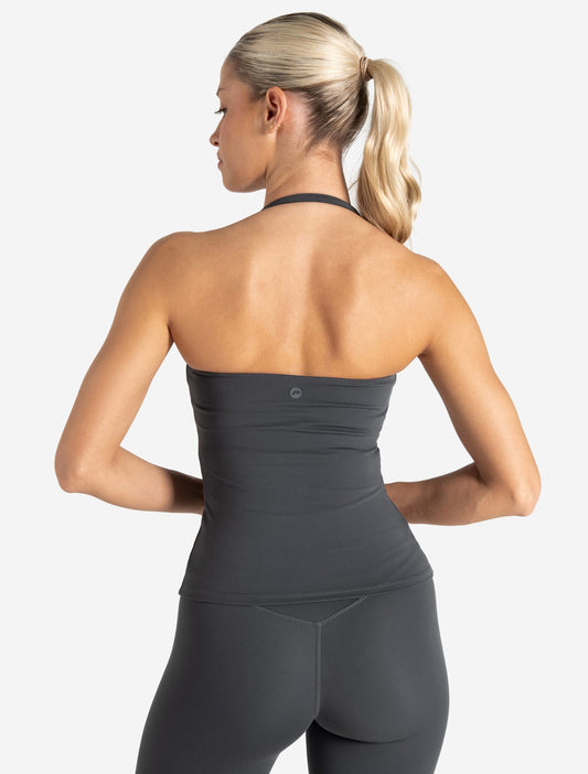 Allure Halter Built-in Bra Vest - Storm Grey