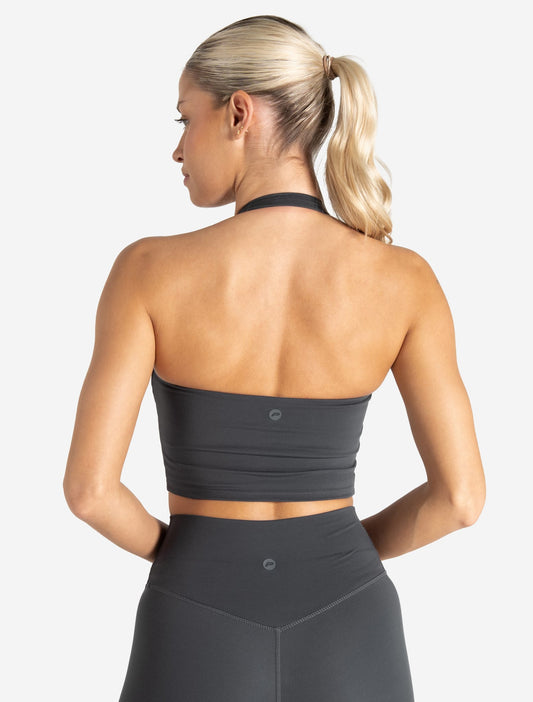 Allure Halter Built-in Bra Crop Top - Storm Grey