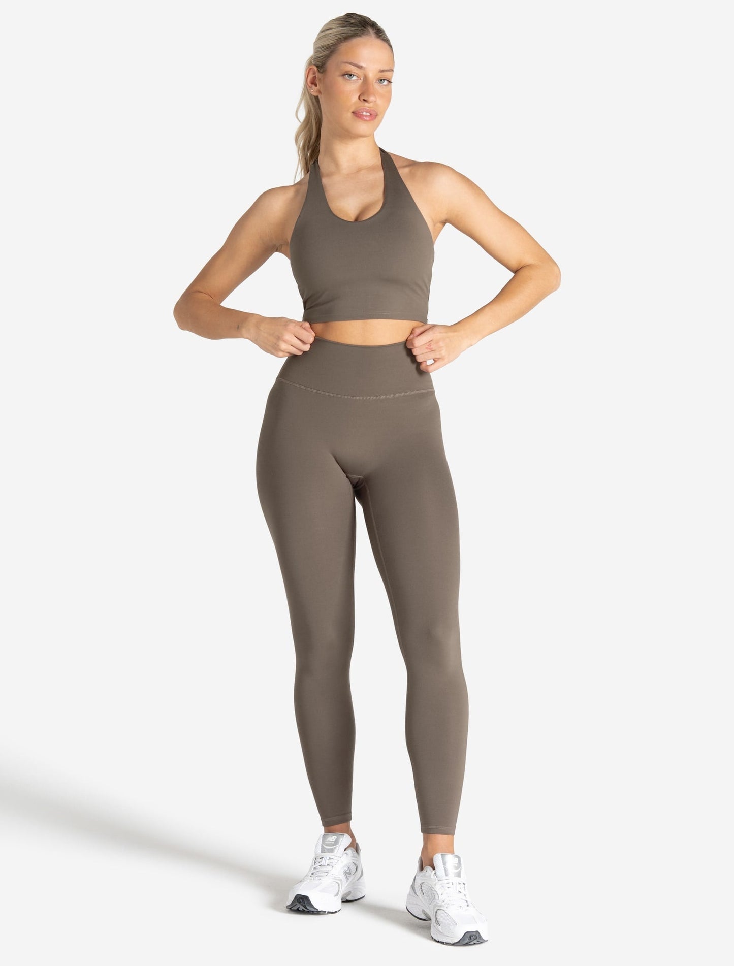 Allure Halter Built-in Bra Crop Top - Taupe