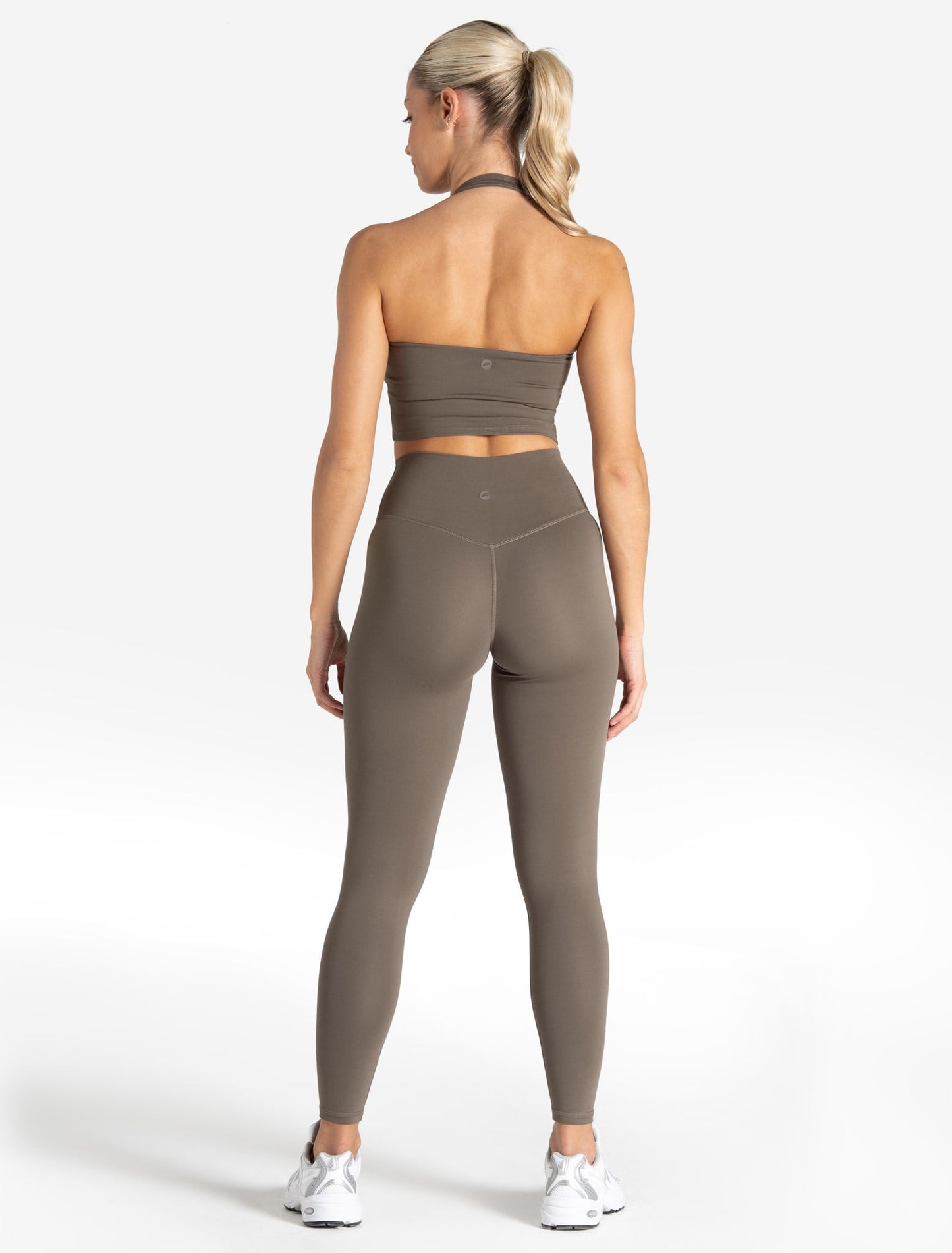 Allure Halter Built-in Bra Crop Top - Taupe