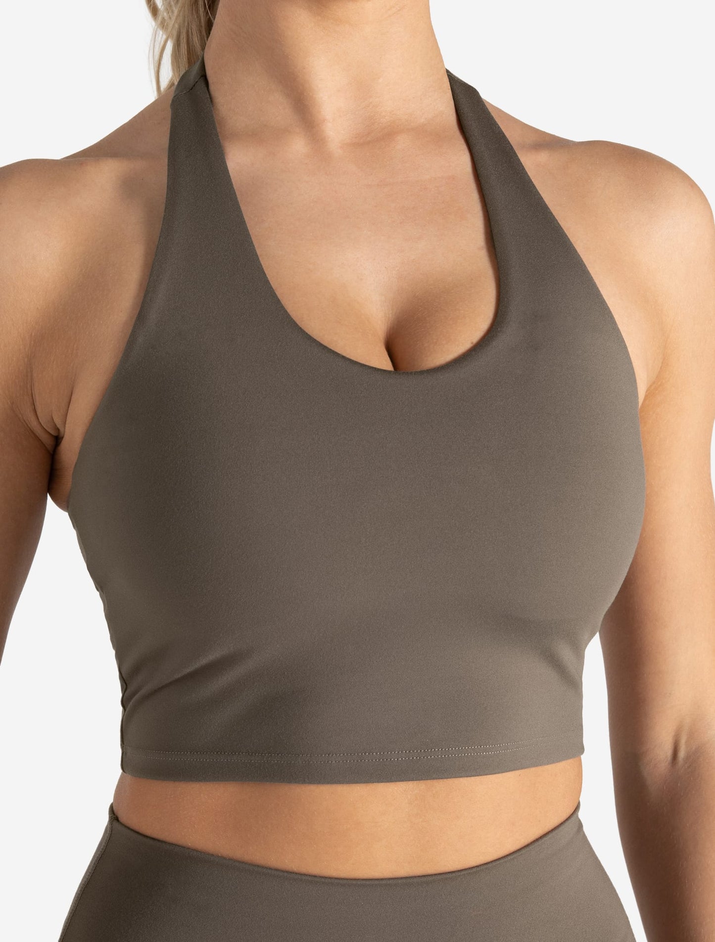 Allure Halter Built-in Bra Crop Top - Taupe