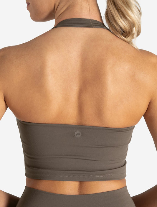 Allure Halter Built-in Bra Crop Top - Taupe