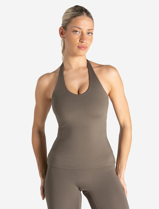 Allure Halter Built-in Bra Vest - Taupe