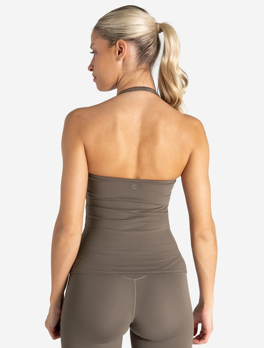 Allure Halter Built-in Bra Vest - Taupe