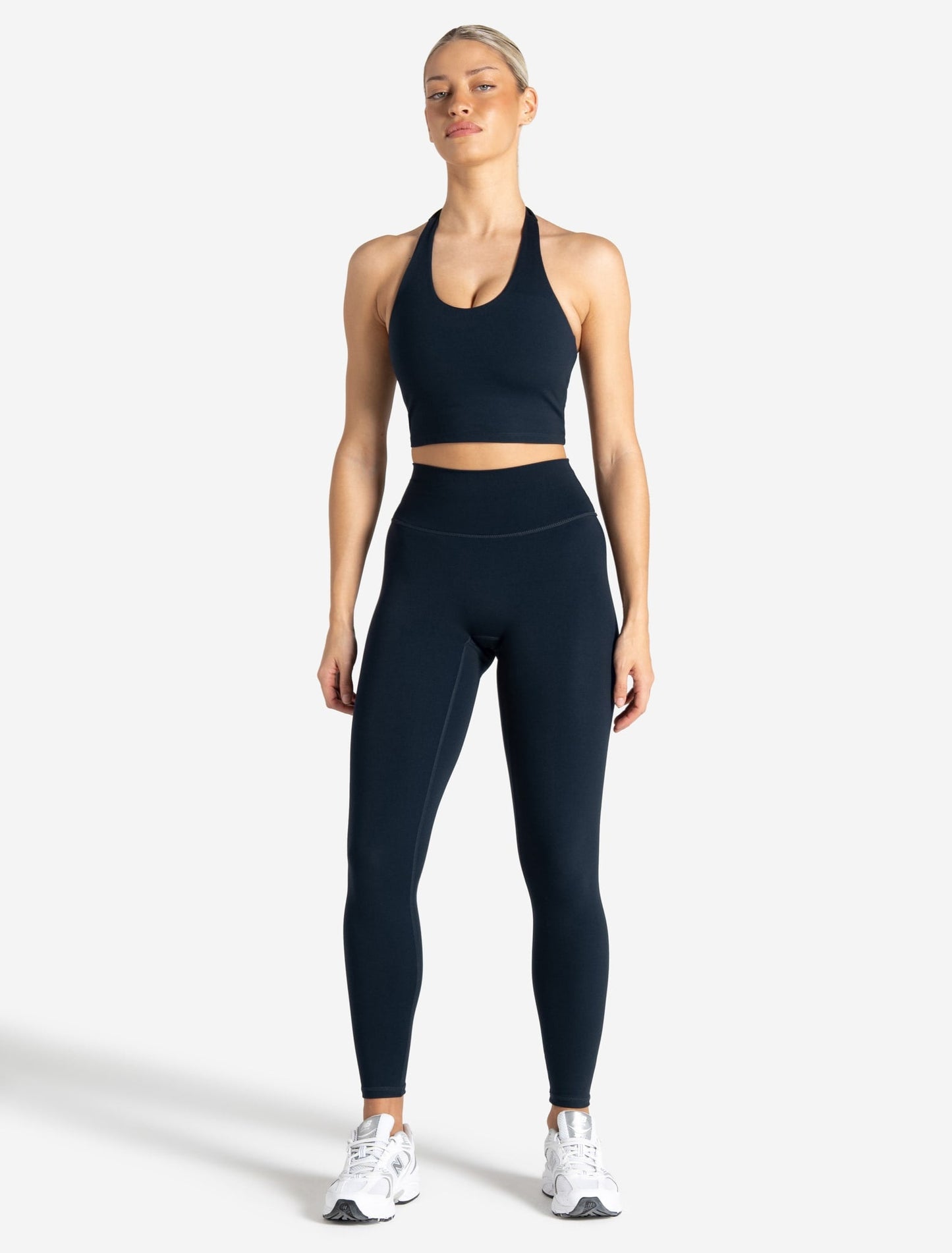 Allure Halter Built-in Bra Crop Top - Dark Navy