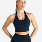 Allure Halter Built-in Bra Crop Top - Dark Navy