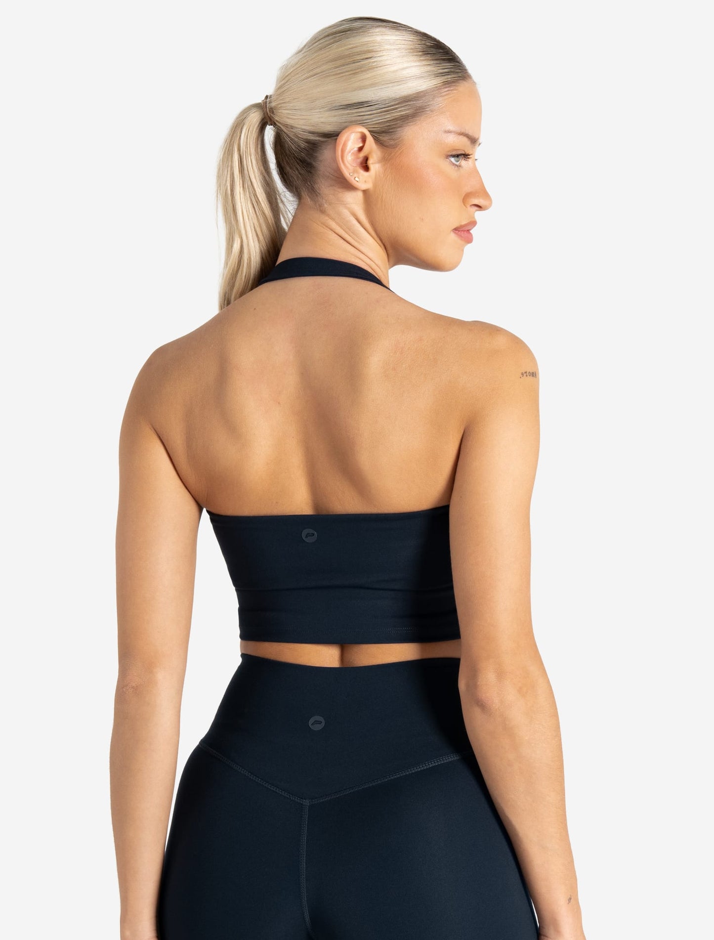 Allure Halter Built-in Bra Crop Top - Dark Navy