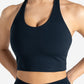Allure Halter Built-in Bra Crop Top - Dark Navy