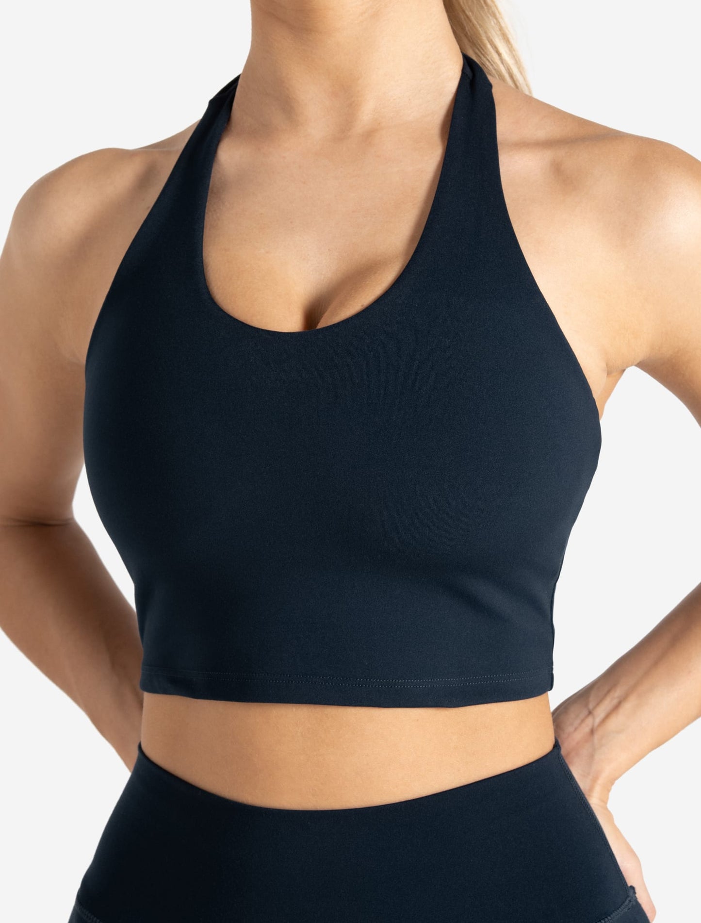 Allure Halter Built-in Bra Crop Top - Dark Navy