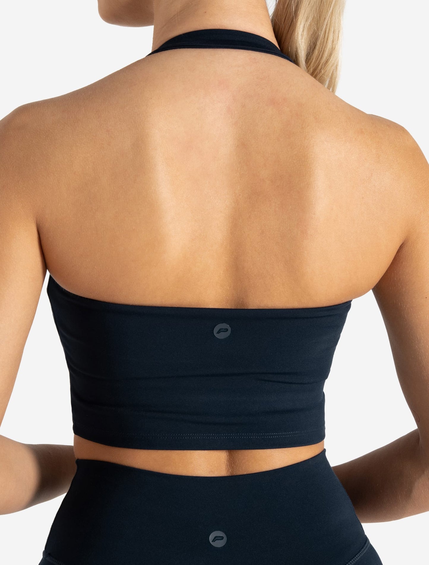 Allure Halter Built-in Bra Crop Top - Dark Navy