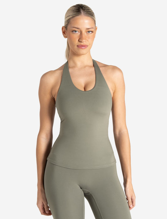Allure Halter Built-in Bra Vest - Dusky Sage