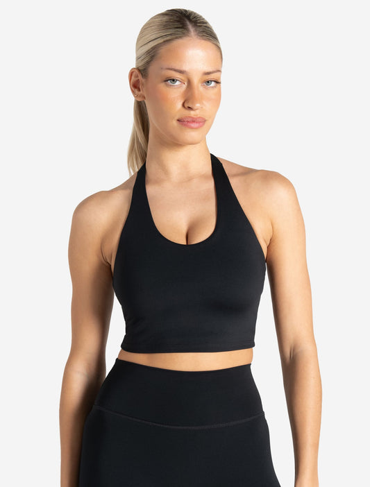 Allure Halter Built-in Bra Crop Top - Black