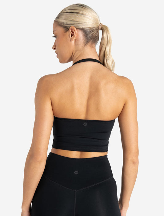 Allure Halter Built-in Bra Crop Top - Black