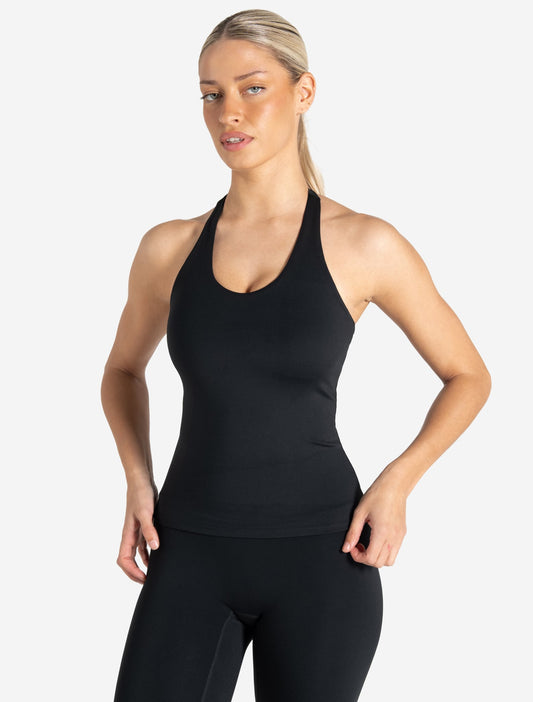 Allure Halter Built-in Bra Vest - Black