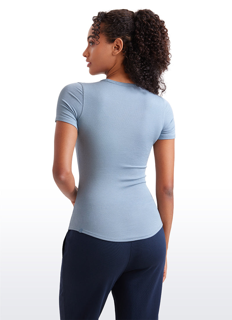 Ribbed Modal Crew Neck Short Sleeves