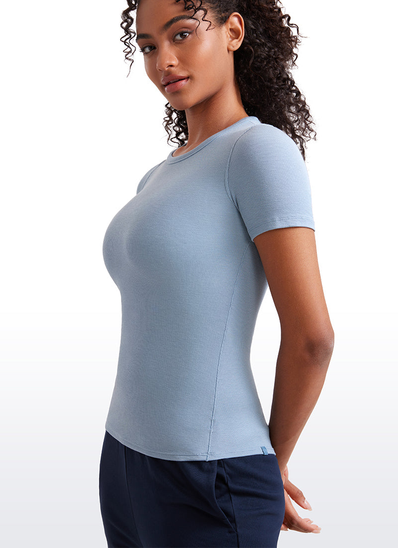 Ribbed Modal Crew Neck Short Sleeves