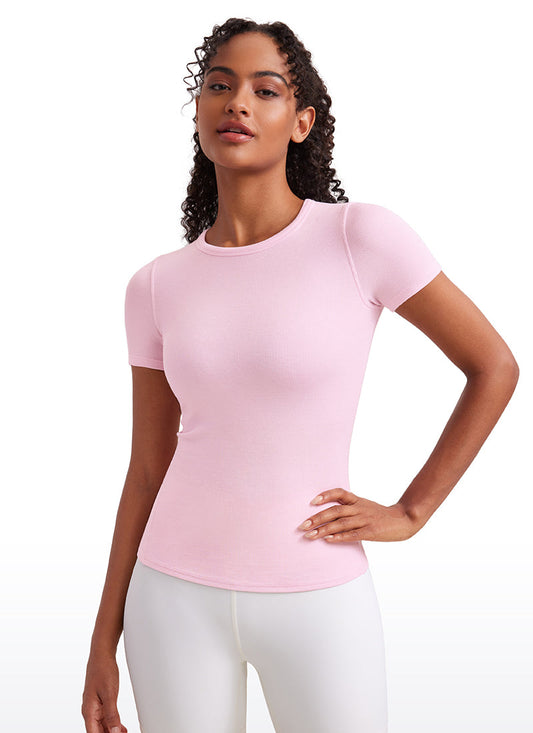 Ribbed Modal Crew Neck Short Sleeves