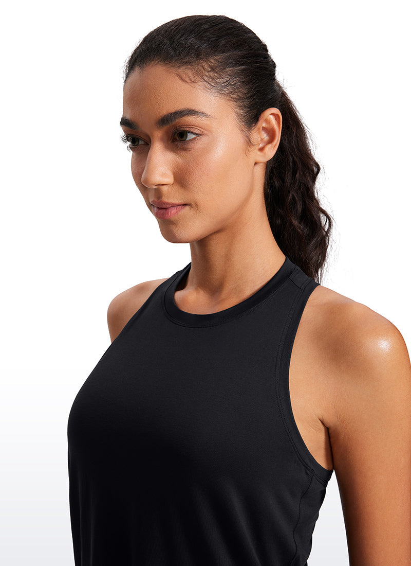 Racerback High Crewneck Workout Tanks Casual Sleeveless