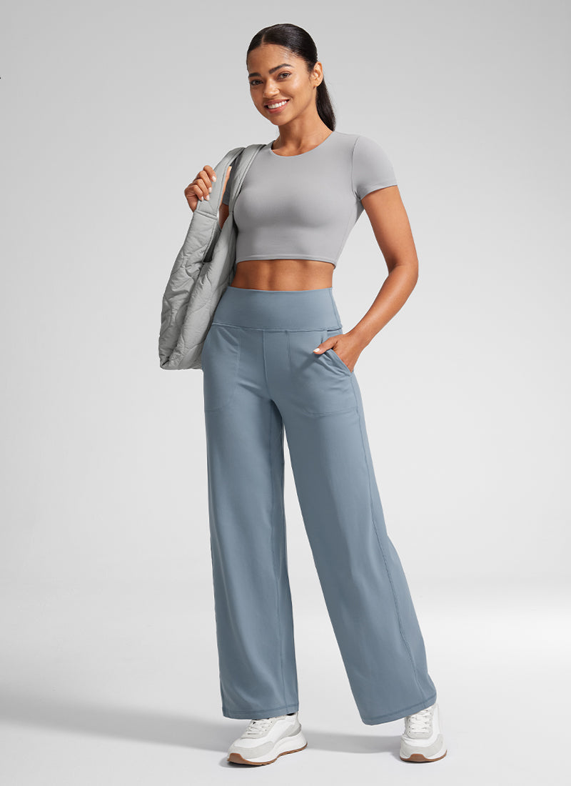 Butterlift High Waisted Wide Leg Pants with Pockets 31"