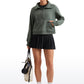 Fleece Lined Half Zip Hoodies Funnel Neck with Thumb Holes